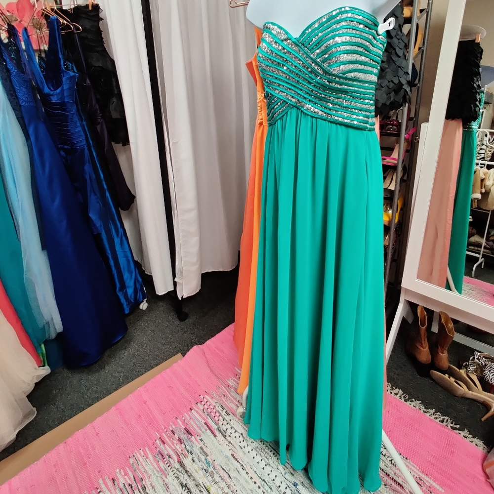 Morgan & Co Aqua Sequence Evening Gown - image 3